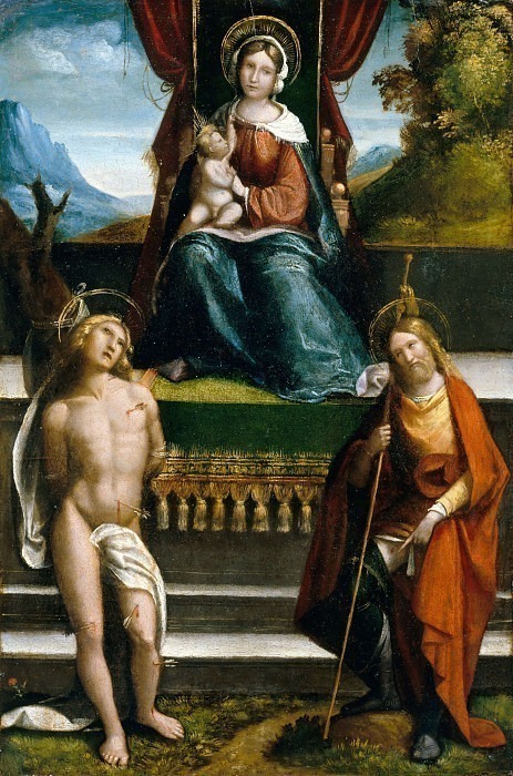 Madonna enthroned between Saints Sebastian and Rocco. Garofalo (Benvenuto Tisi)