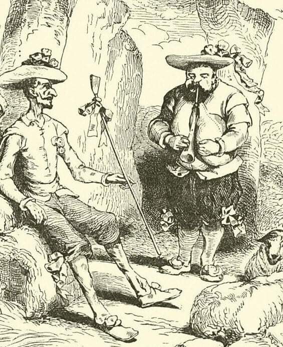 Don Quixote and Sancho as love-lorn shepherds. John Gilbert