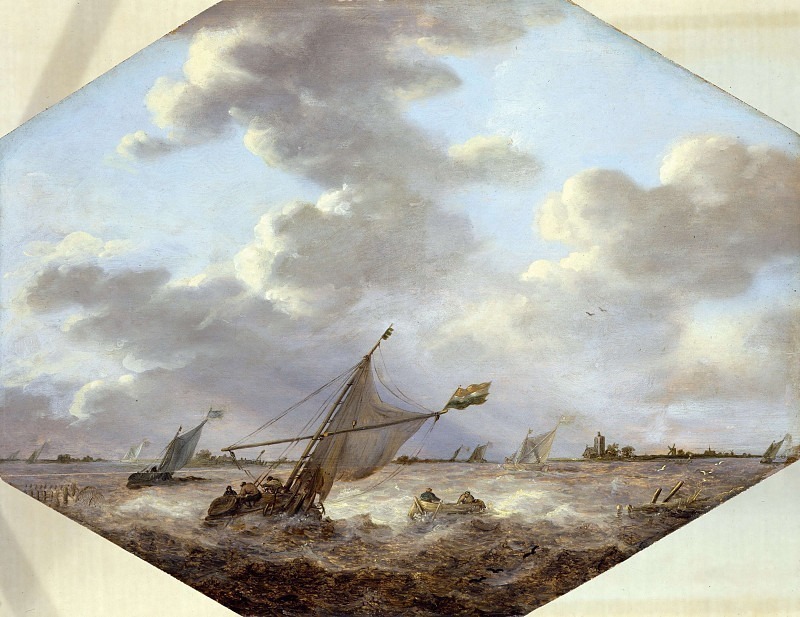 Марина с рыбаками и лодками. Ян ван Гойен