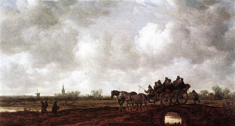 Повозка с впряженными лошадьми на мосту. Ян ван Гойен