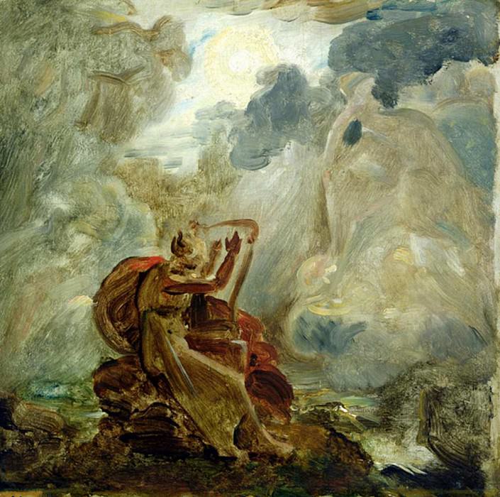 Оссиан обращается к духам, с арфой на берегу Реки Лора. Франсуа Паскаль Симон Жерар