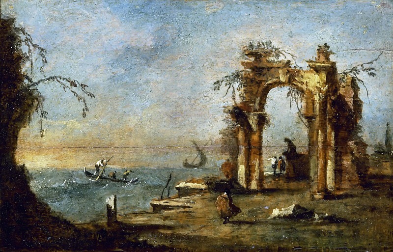 Capriccio with ruined arch and stormy lagoon. Giacomo Guardi