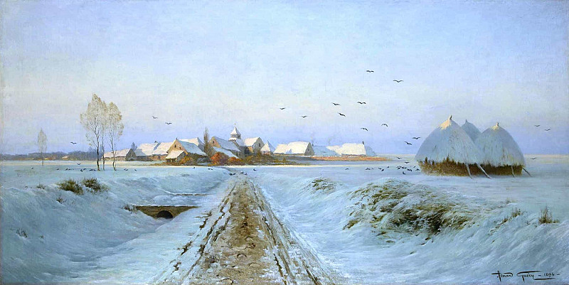 Winter evening. Bertricourt, near Reims; Soir d’hiver. Bertricourt, environs de Reims. Armand Guéry