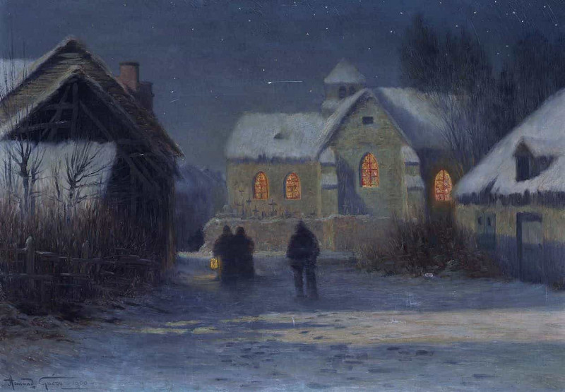 Midnight Mass, Christmas Night in Bertincourt, Champagne. Armand Guéry
