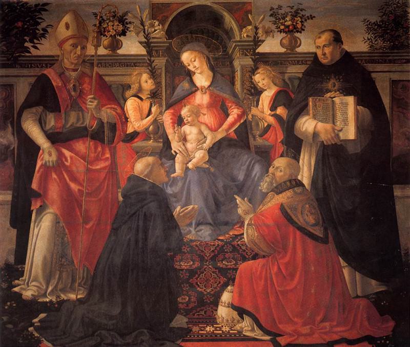 Мадонна с младенцем на троне между ангелами и Святыми. Доменико Гирландайо