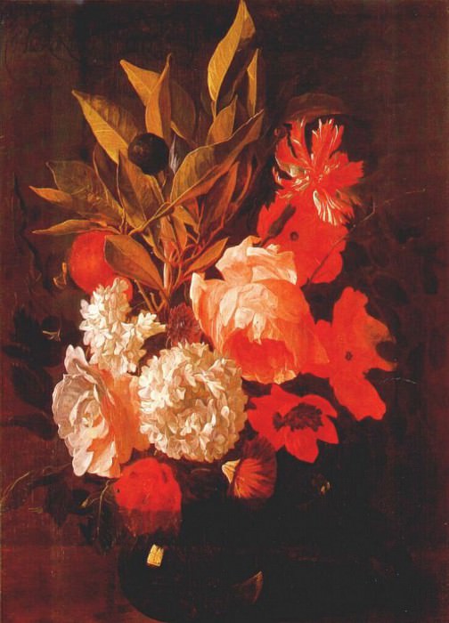 galle pink and white flowers in glass vase c1665. Галле