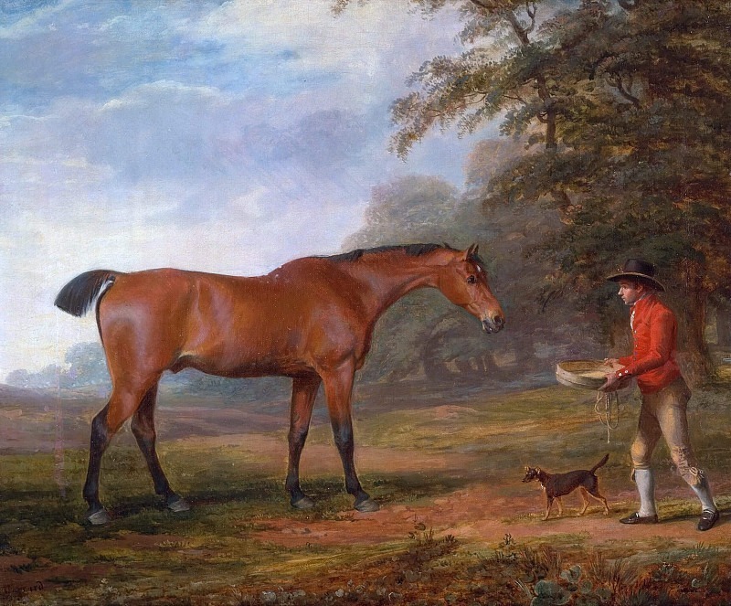 A Bay Horse Approached by a Stable-Lad with Food and a Halter. George Garrard