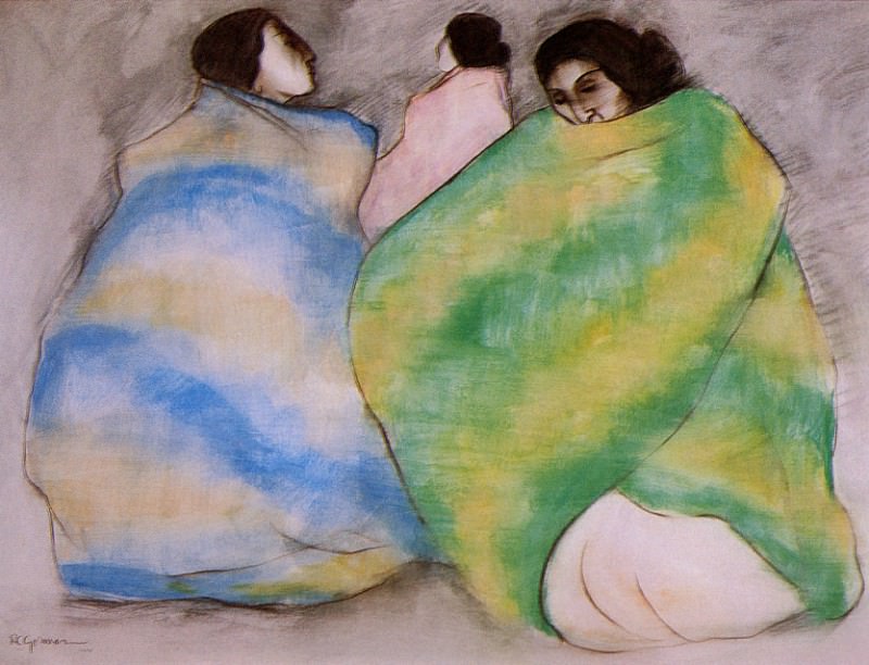 Три женщины, закутавшиеся в одеяла. Карл Рудольф Горман