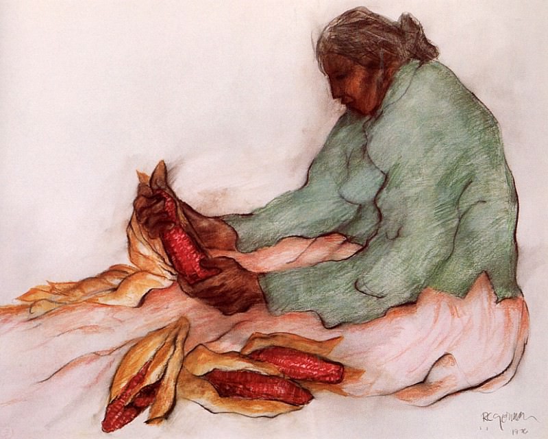 Женщина, очищающая кукурузные початки. Карл Рудольф Горман