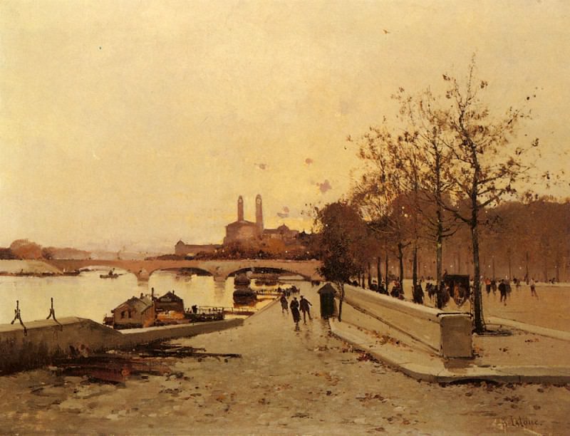 Мост через Сену и вид на старый квартал Трокадеро. Эжен Галье-Лалу