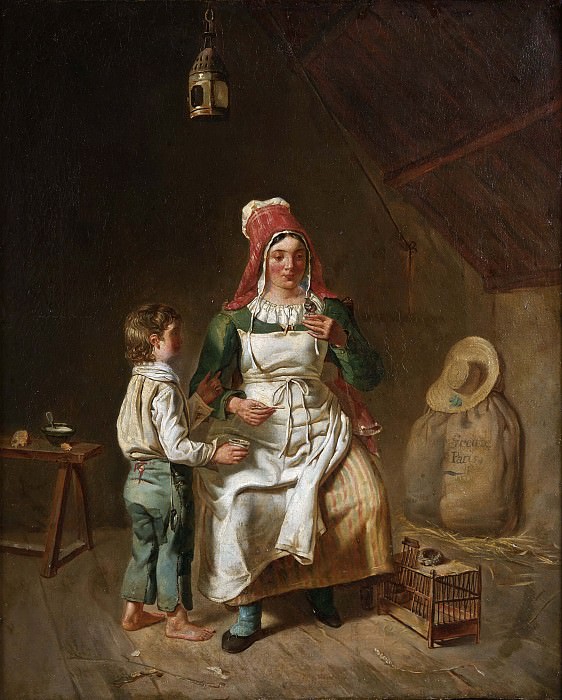 Mother and son with a bird