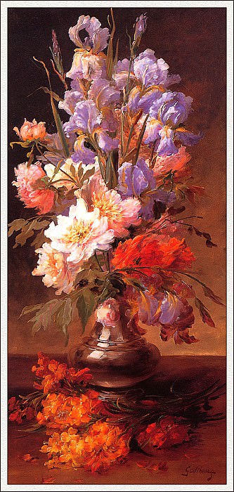bs-flo- Alfred Godchauz- A Still Life Of Iris And Roses. Alfred Godchauz