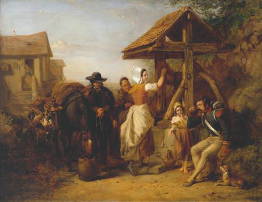 Уставший солдат отдыхает у придорожного колодца, 1842. Фредерик Гудолл