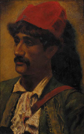 Portrait of a man in a red turban. Frederick Goodall