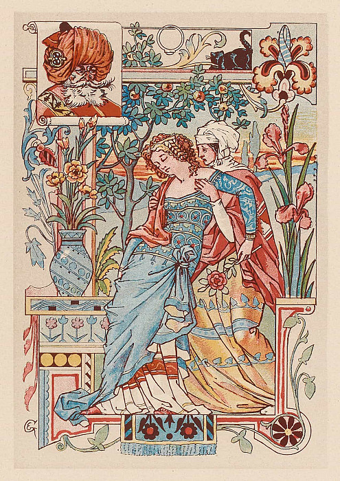 Woman asleep in the arms of her servant; Femme assoupie dans les bras de sa servante. Eugene Grasset