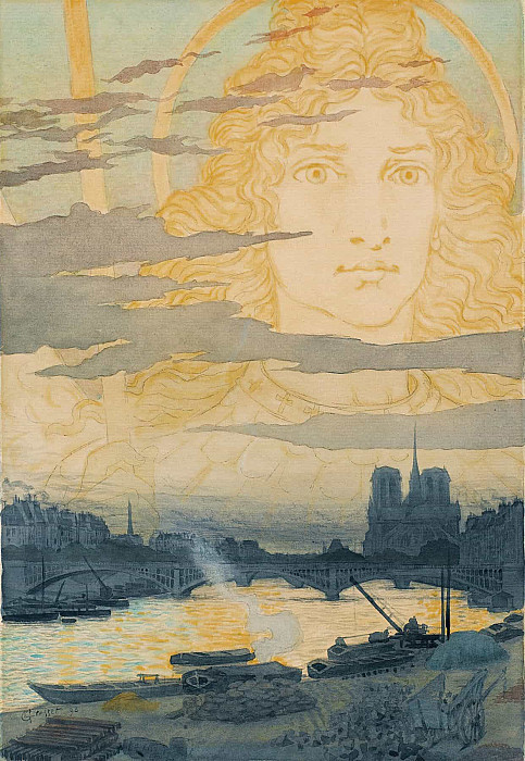 Saint Genevieve Watching Over Paris; Sainte Geneviève Veillant Sur Paris. Eugene Grasset