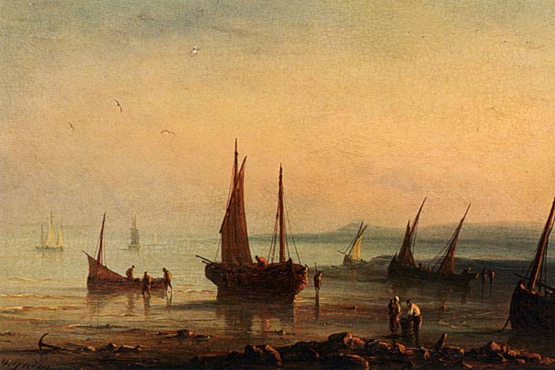 Gudin Herminie Henriette Fishermen By The Shore At Sunset. Эрмини Гуден