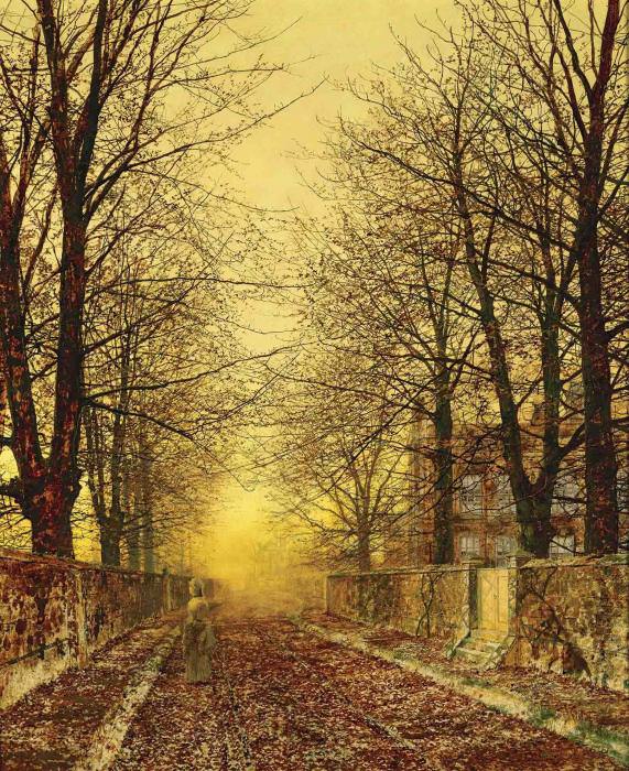 A GOLDEN COUNTRY ROAD. John Atkinson Grimshaw