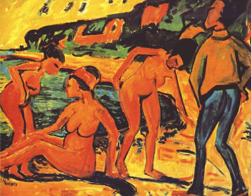 heckel seaside scene (bathing women) 1912. Эрих Хекель