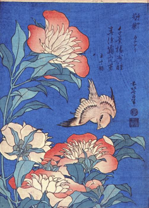 peonies and canary early-1830s. Hokusai