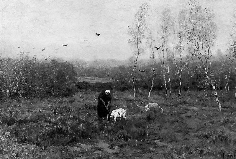 Hamel Willem Landscape with woman and goat Sun. Виллем Амель