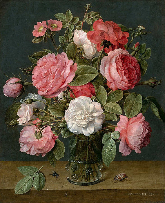 Roses in a Glass Vase. Jacob Van Hulsdonck