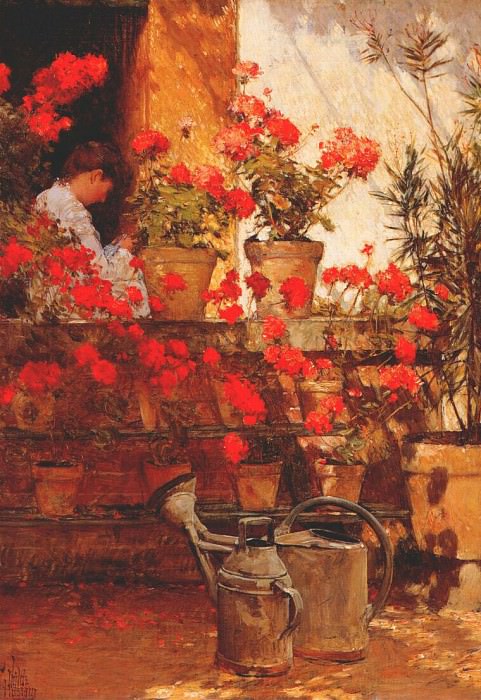 geraniums 1888. Childe Frederick Hassam