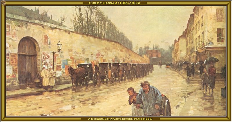 A Shower-Bonaparte Street(1887) Po Amp 061. Childe Frederick Hassam