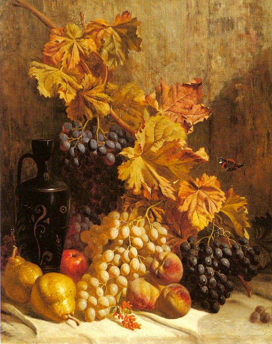 Hughes William A Still Life With Grapes Pears Peaches An Urn. William Hughes