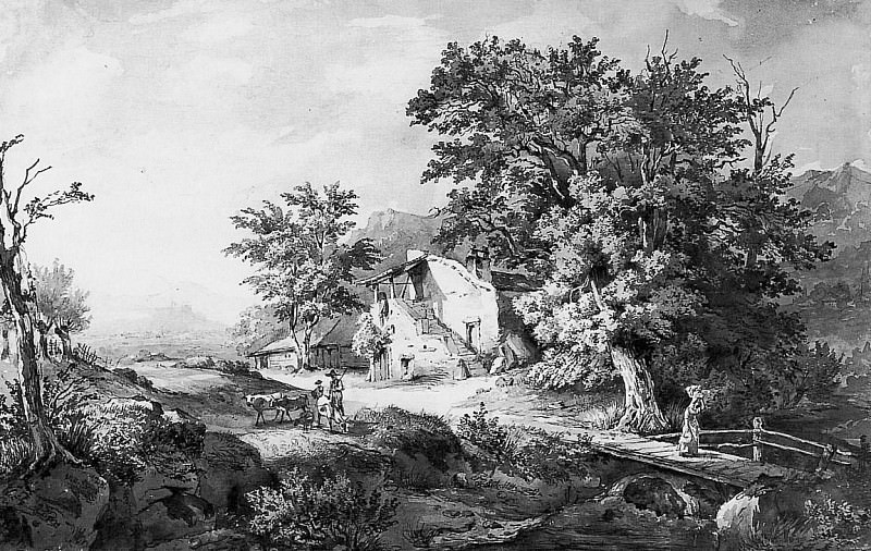 Huysmans Constantinus Southern landscape with farm Sun. Гюисманс Константина