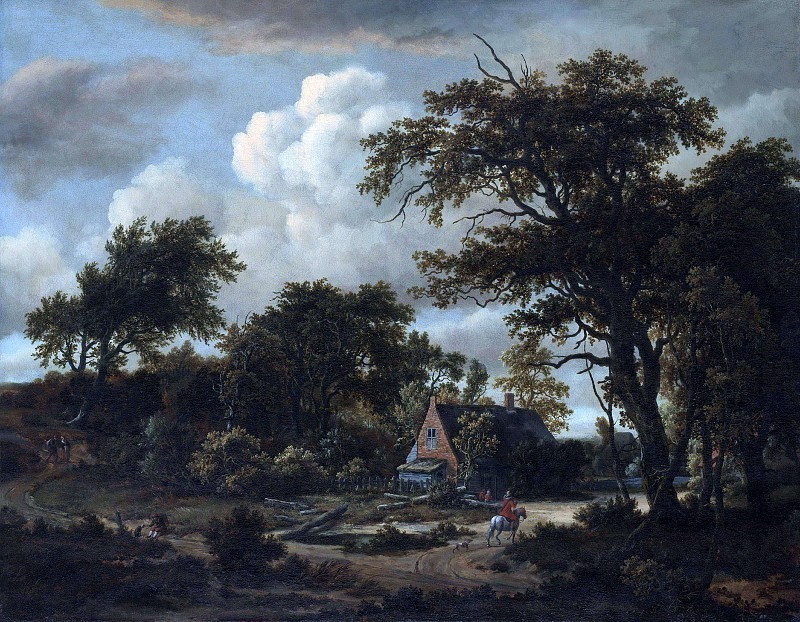 Wooded Landscape with Cottage and Horseman. Meindert Hobbema
