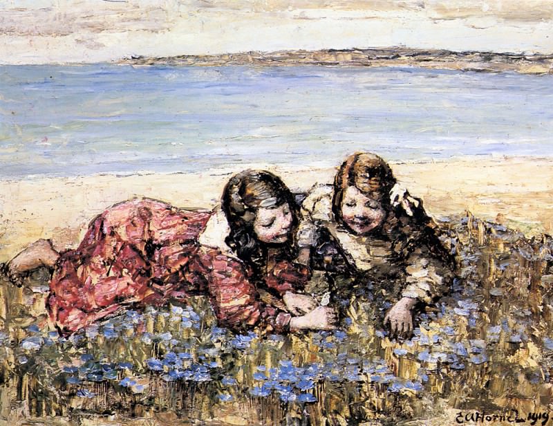Hornel Edward Atkinson Gathering Flowers By The Seashore. Edward Atkinson Hornel