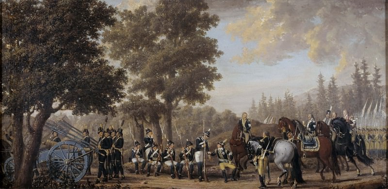 King Gustav III of Sweden & a Soldier.Episode from the Russian War 1789. Pehr Hilleström