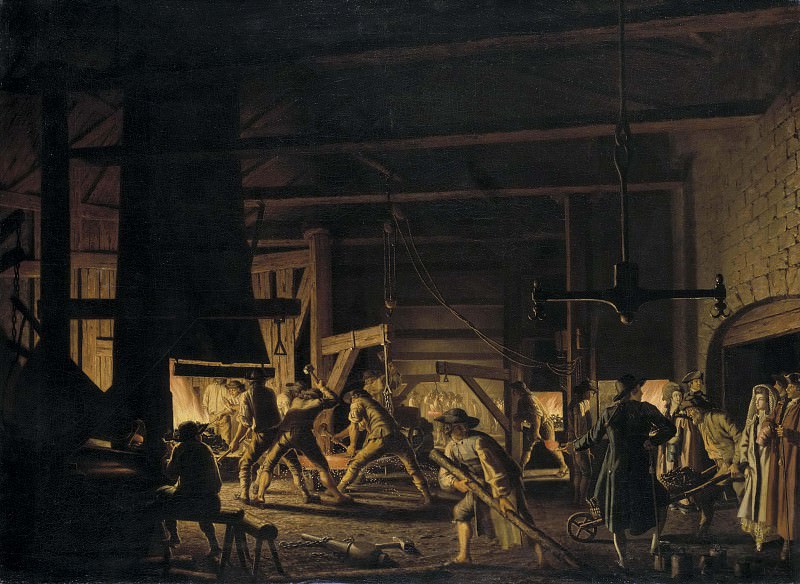 In the Anchor-Forge at Söderfors. The Smiths Hard at Work. Pehr Hilleström