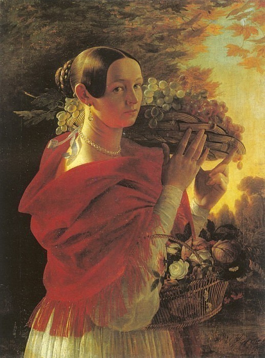 Girl with a basket of grapes. Ivan Hrutsky