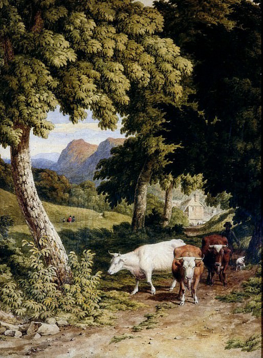 Пейзаж с крупным рогатым скотом и пастух