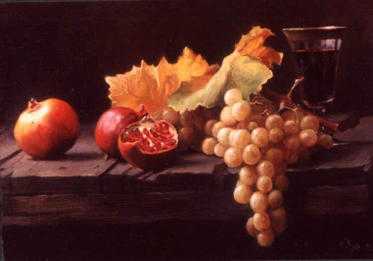 Hyde Still life with Grapes and Pomegranates. Maureen Hyde