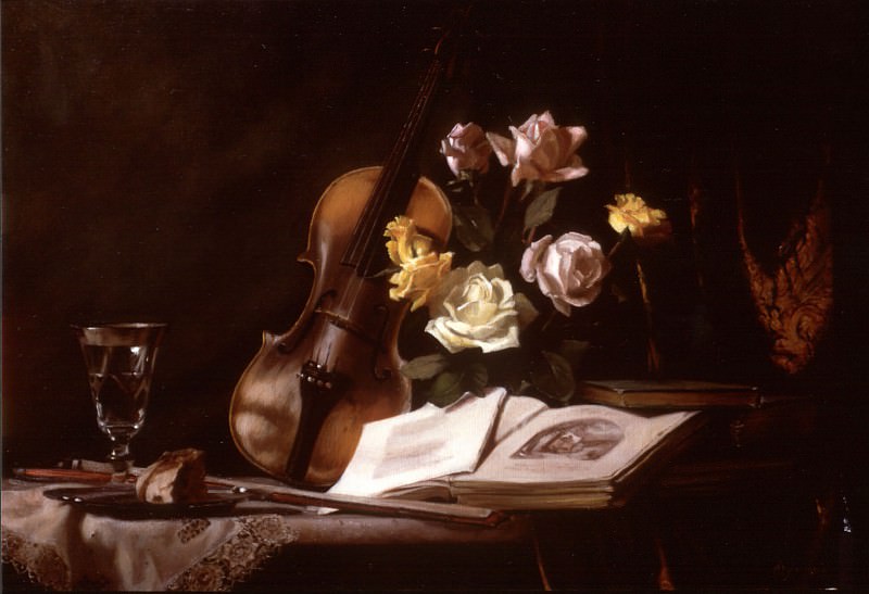 Still Life with Violin and Roses. Maureen Hyde