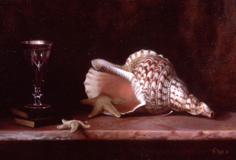 Still Life with Conch Shell Starfish and a Glass of Wine. Maureen Hyde