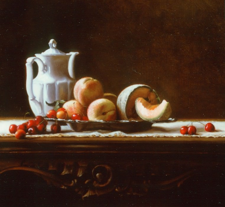 Still Life with Cherries Peaches and Melon. Maureen Hyde