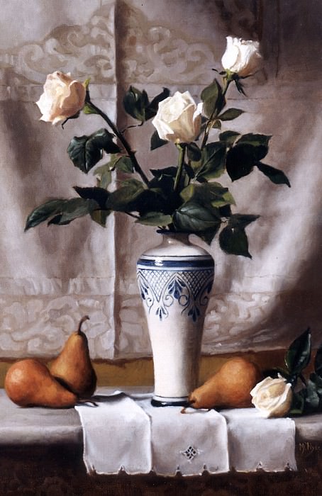 Bacio dInverno Still Life with White Roses. Maureen Hyde