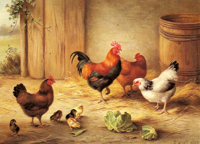 Chickens In A Barnyard. Edgar Hunt