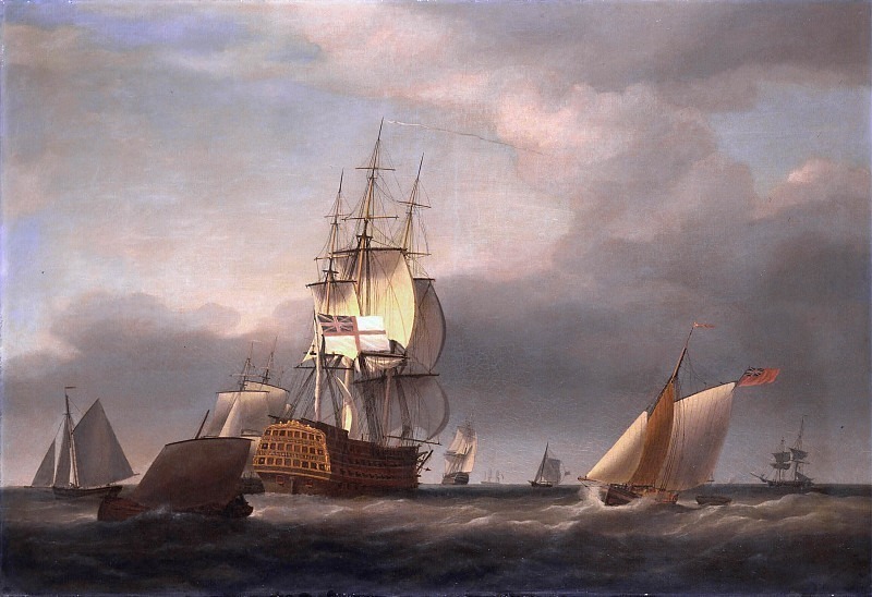 Морской пейзаж с военными и малыми кораблями. Фрэнсис Холман