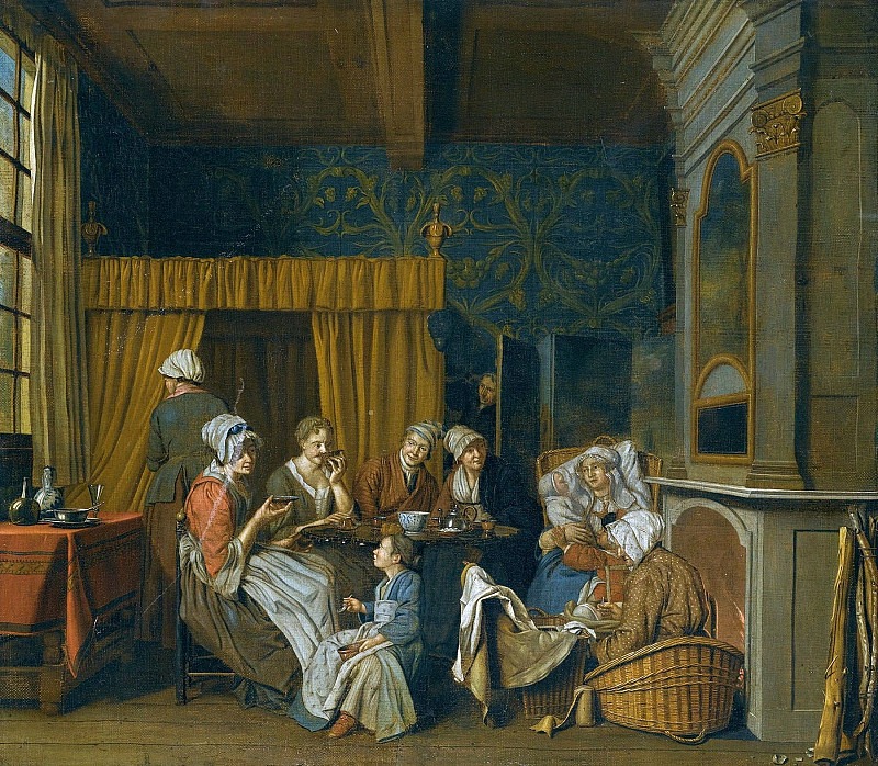 A Family Taking Tea While Celebrating The Birth of Twins. Jan Josef Horemans