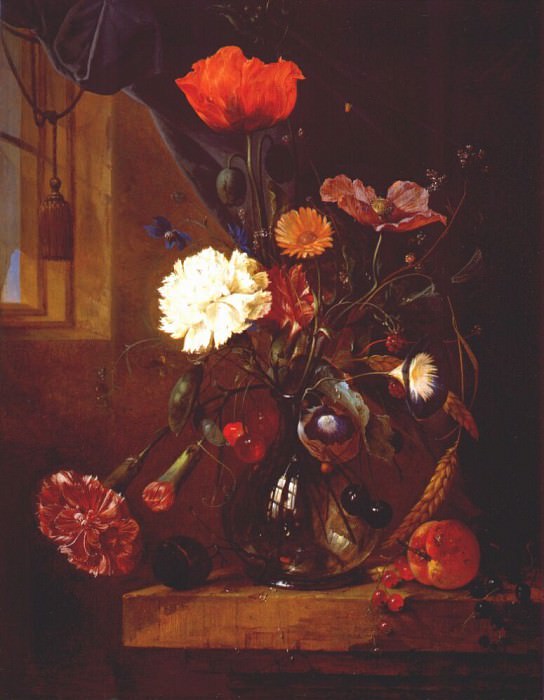 heem bouquet of flowers in glass vase c1650. De Cornelis Heem