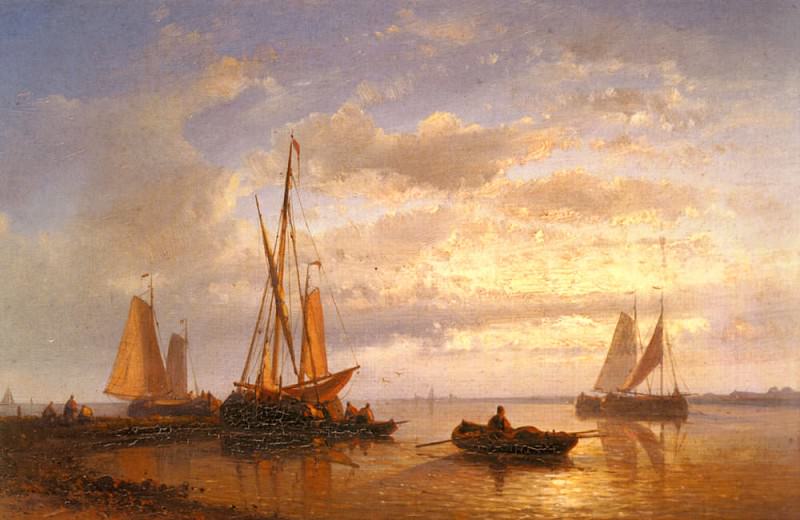 Dutch Fishing Vessels In A Calm At Sunset. Abraham Hulk