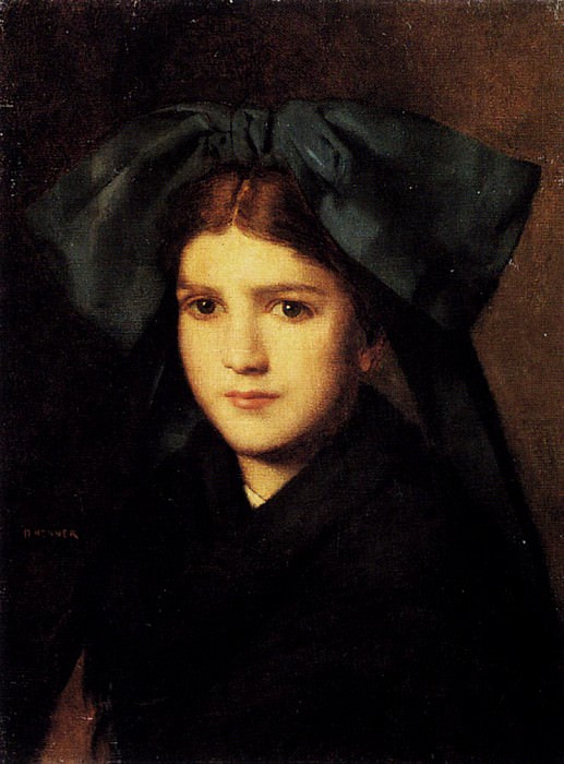 A Portrait Of A Young Girl With A Box In Her Hat. Jean-Jacques Henner