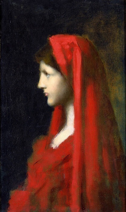 Head of a Woman in a red Veil. Jean-Jacques Henner