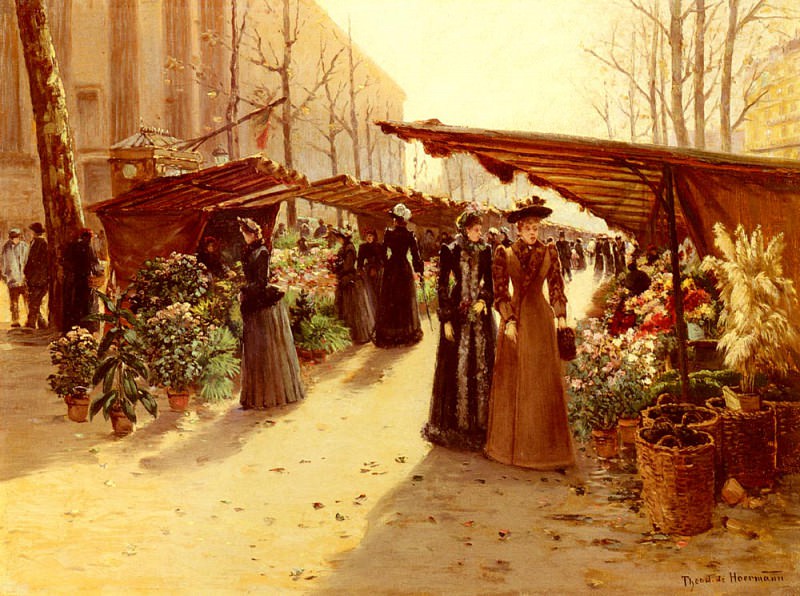 Hoermann Theodor von Marche Aux Fleurs A La Madeleine Avec Plantes Potageres. Теодор фон Хёрманн