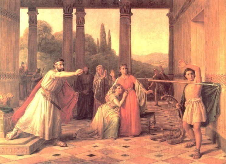 Saul Throwing His Spear At David. Constantin Hansen